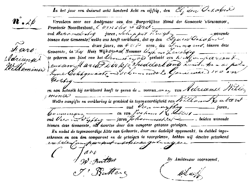 Geboorte- en Overlijdensakte Adriana Wilhelmina Faro.